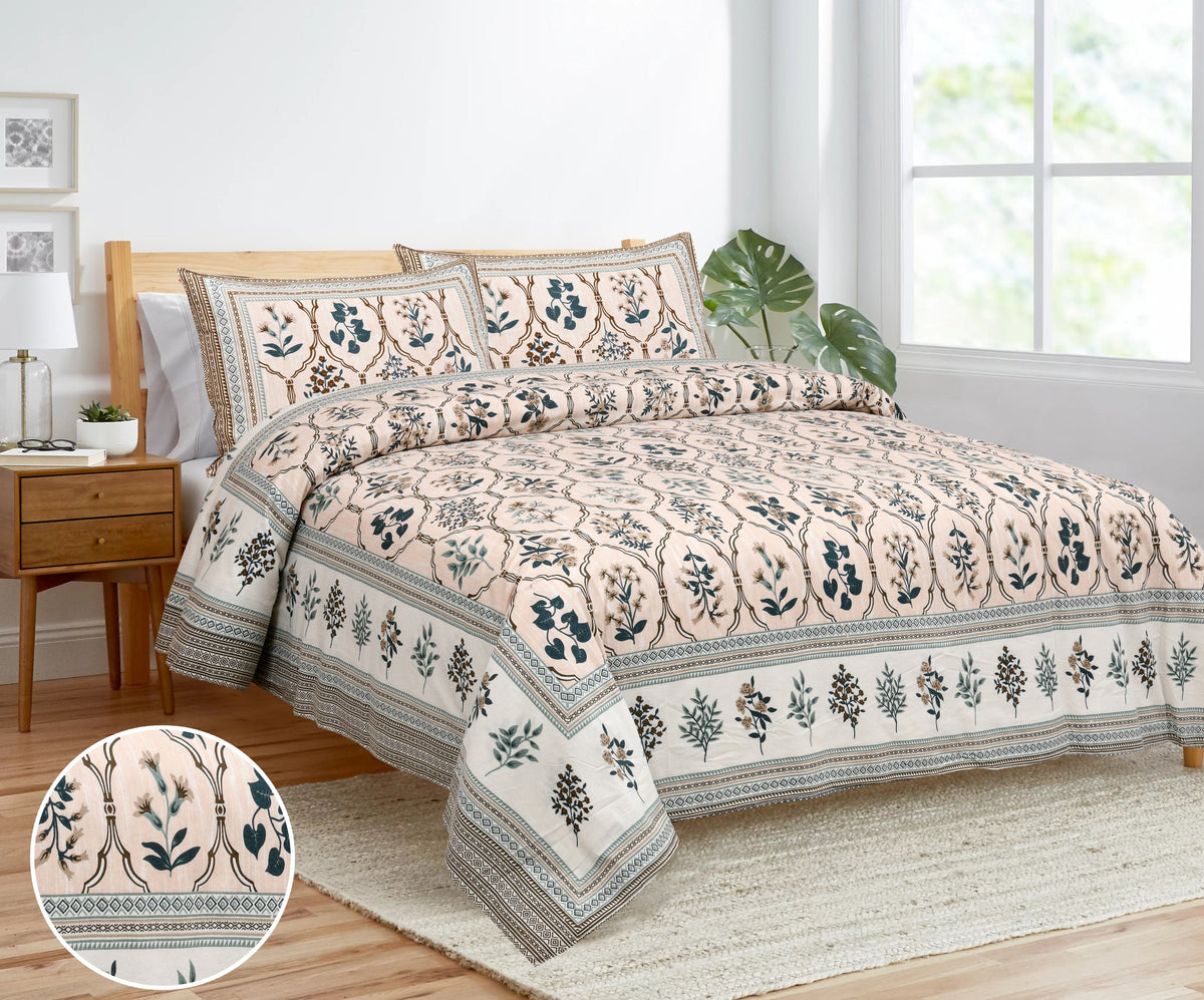 108/108 Darbar Viscose Mix Jumbo Size Double Bedsheet with 2 Pillow Covers, Traditional Design & Cozy Comfort - HLB58