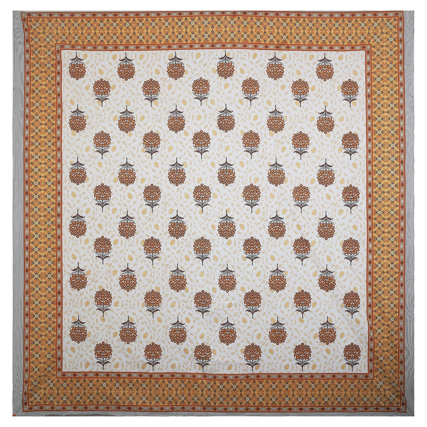 108/108 Hastkala 100% Cotton Jumbo Size Double Bedsheet with 2 Pillow Covers, Traditional Craft & Premium Comfort - HLB69
