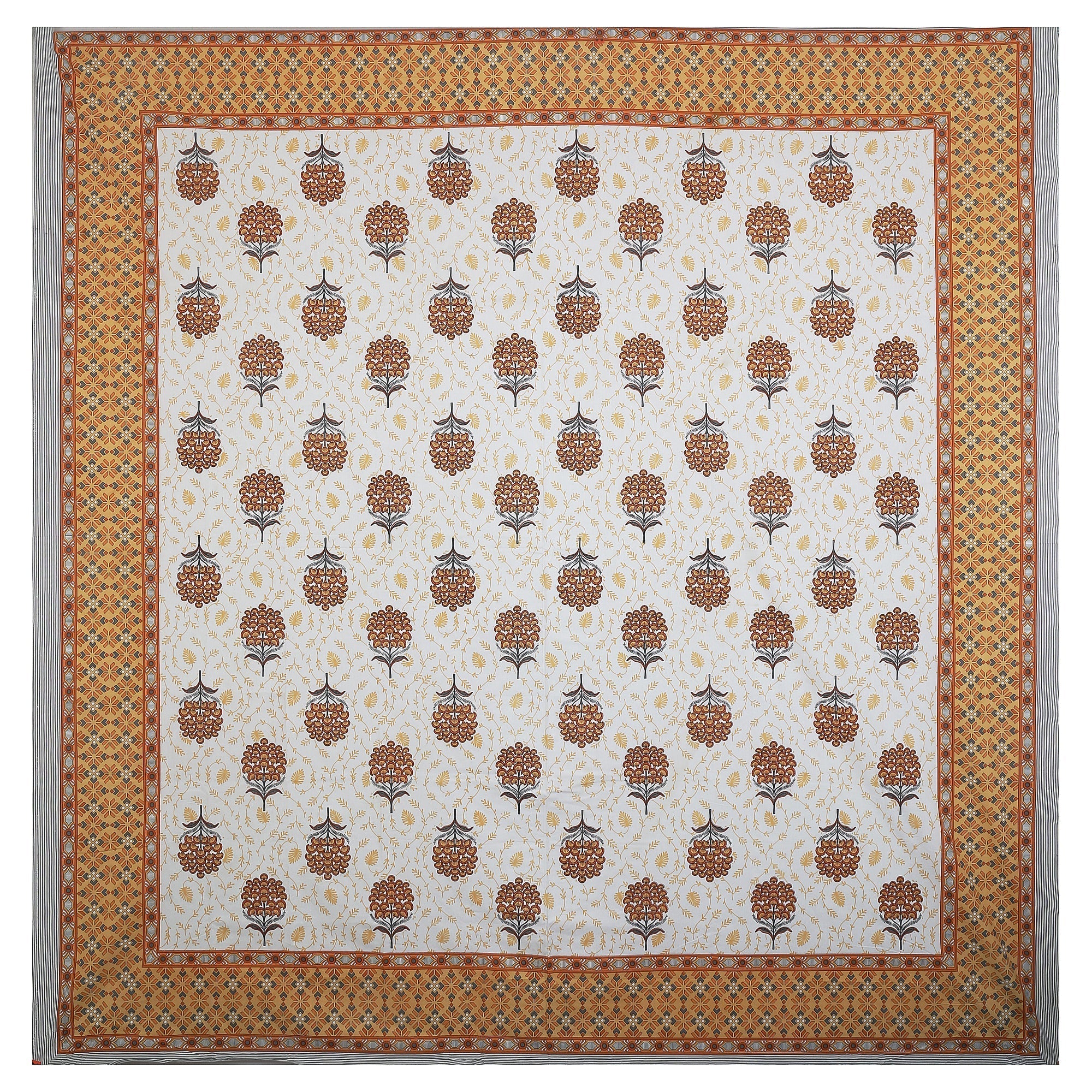 108/108 Hastkala 100% Cotton Jumbo Size Double Bedsheet with 2 Pillow Covers, Traditional Craft & Premium Comfort - HLB69