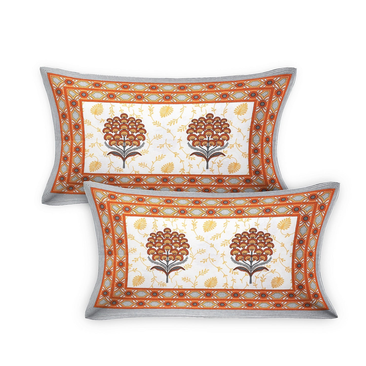 108/108 Hastkala 100% Cotton Jumbo Size Double Bedsheet with 2 Pillow Covers, Traditional Craft & Premium Comfort - HLB69