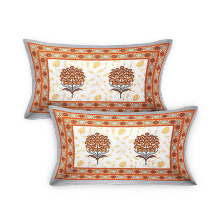 108/108 Hastkala 100% Cotton Jumbo Size Double Bedsheet with 2 Pillow Covers, Traditional Craft & Premium Comfort - HLB69