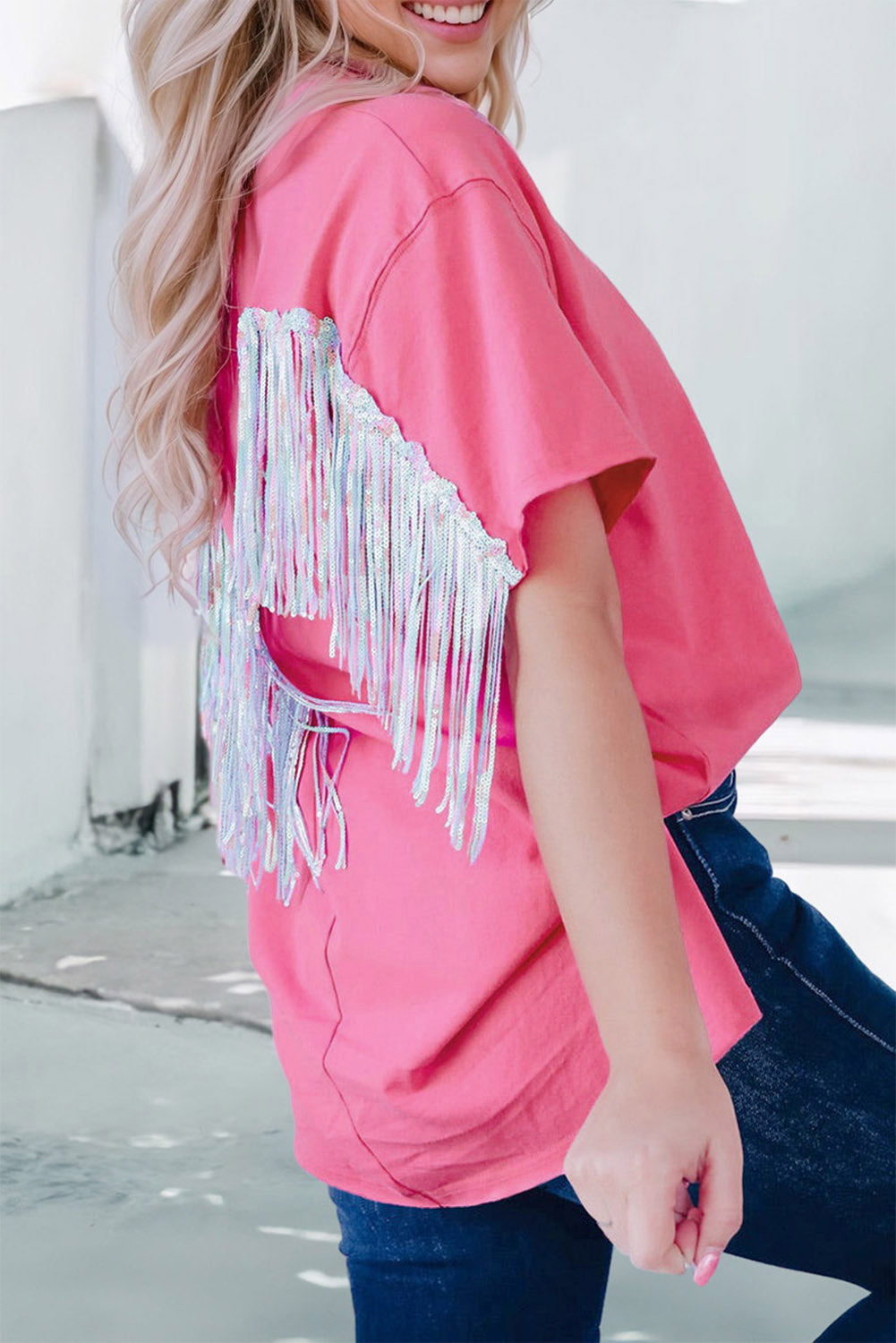 Fringe Round Neck Short Sleeve T-Shirt